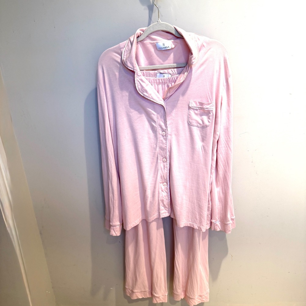 Cosabella Bella Long Sleeve Pajama Set XL Pink Pima Cotton‎ Modal Button Down PJ